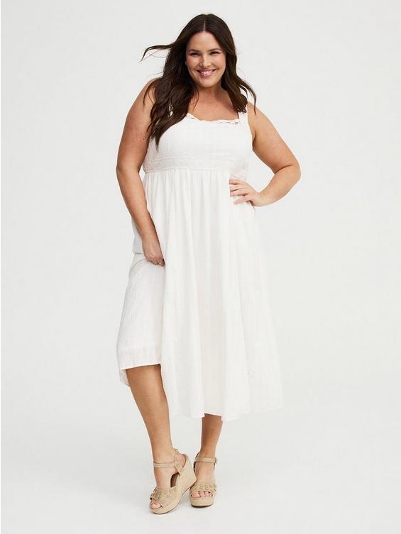 Torrid Nwt Cloud Dancer Square Neck Lace Trim Tea Length Dress 0/L/12